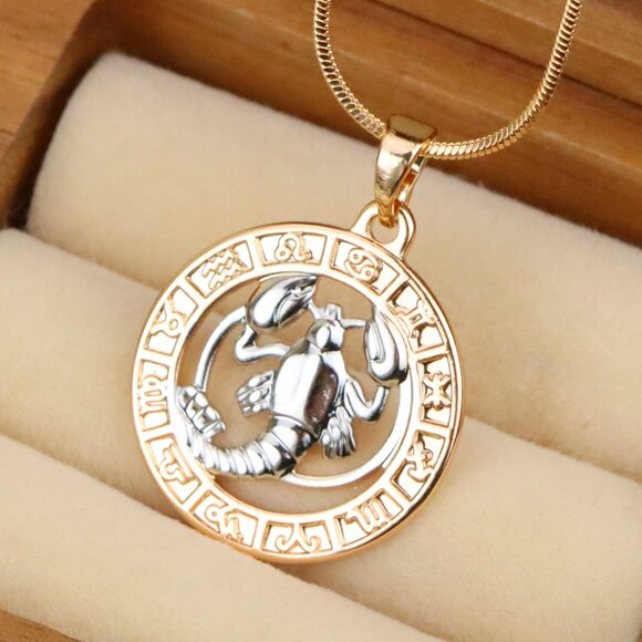 "Rose Gold Cancer Zodiac Pendant with Crab Symbol and Sign Circle, XPPT1448 - Picture 1 of 13